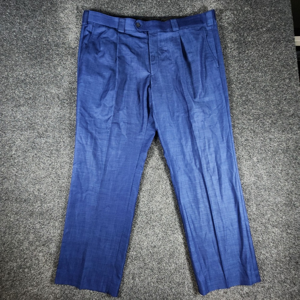 Steve Harvey Rolls Linen Blend Pleated Dress Pants Mens 40x30 Blue Trousers